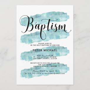 Invitation Bleu Abstrait Baptême d'aquarelle