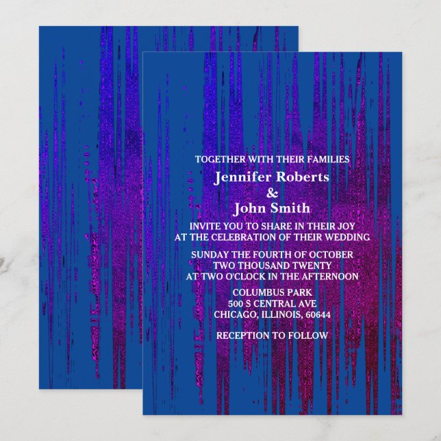 Invitation Bleu Abstrait violet Artsy Elegant Boho Mariage (Devant / Derrière)