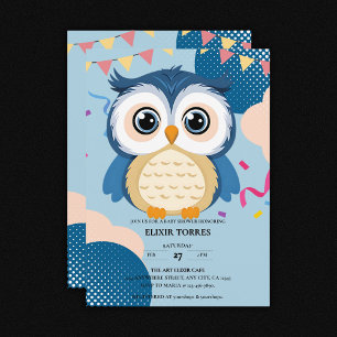 Invitation Bleu Adorable Bois Baby shower de chouette de bébé