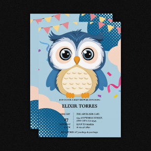 Invitation Bleu Adorable Bois Baby shower de chouette de bébé