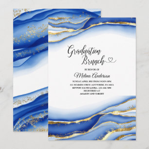 Invitation Bleu Alcool Encre Texture aquarelle graduation br