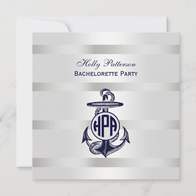 Invitation Bleu Ancre Argent Blanc Marine Monogramme 33 (Devant)