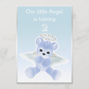 Invitation Bleu Angel de Boy Teddy Bear 2e fête d'anniversair