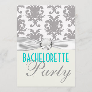 Invitation bleu aqua gris argent damassé fête de jeune fille