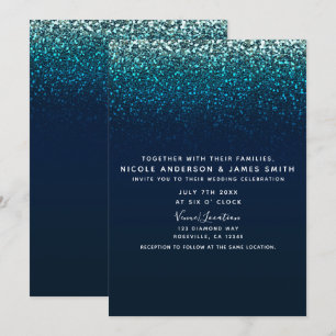 Invitation Bleu Aqua Marine Pailleté Étincelant Mariage Moder
