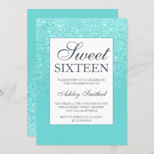 Invitation Bleu aqua parties scintillant chic Sweet 16