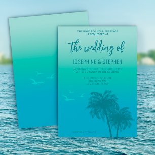 Invitation Bleu Aqua Tropical Avec Mariage Turquoise Palmiers