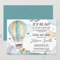 Bleu Aquarelle Air Balloon | Baby shower virtuel