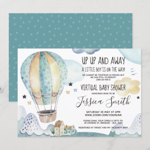 Invitation Bleu Aquarelle Air Balloon   Baby shower virtuel