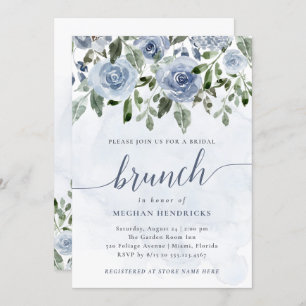 Invitation Bleu Aquarelle Bleu joli Fleurs d'Aquarelle Brunch