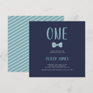 Invitation Bleu Aquarelle Bow Cravate Premier anniversaire