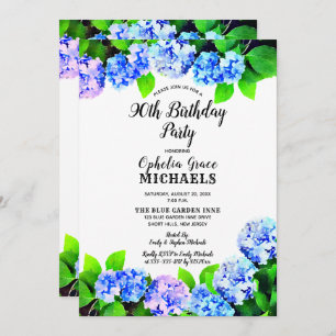 Invitation Bleu aquarelle Floral fête d'anniversaire