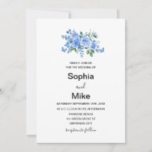 Bleu Aquarelle Floral Papillons Mariage