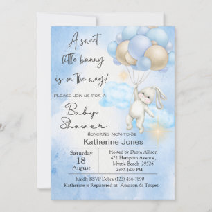 Invitation Bleu Aquarelle Lapin Lapin Baby shower Balloirs