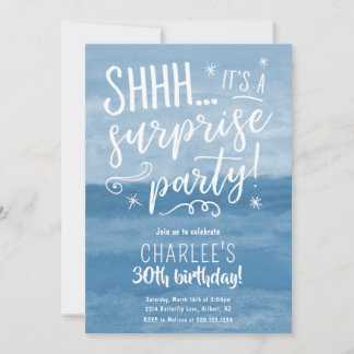 Invitation Bleu Aquarelle Surprise Anniversaire Fête Invitati