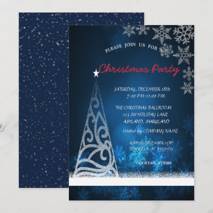 Invitation Bleu, Arbre, Confetti Corporate Christmas Party
