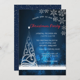 Invitation Bleu, Arbre, Confetti Corporate Christmas Party