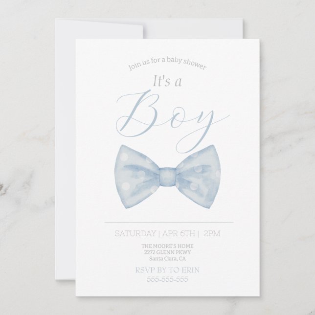 Invitation Bleu arc cravate c'est garçon baby shower invitati (Devant)