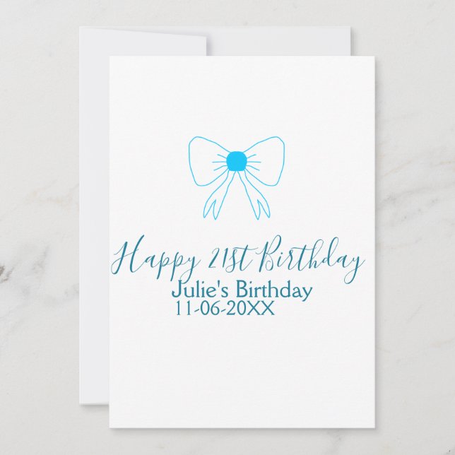 Invitation Bleu arc heureux 21e anniversaire nom date petite  (Devant)