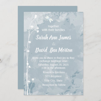 Invitation Bleu ardoise libellule Petit Mariage de fleurs bla