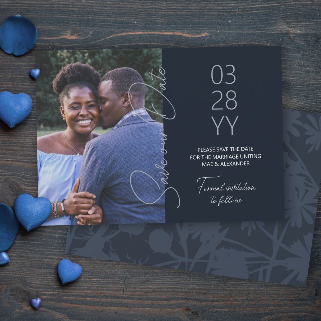 Invitation Bleu ardoise, mariage gris bleu Enregistrer la dat (slate blue gray save the date cards, simple minimalistic elegant script save our date 5x7 template)