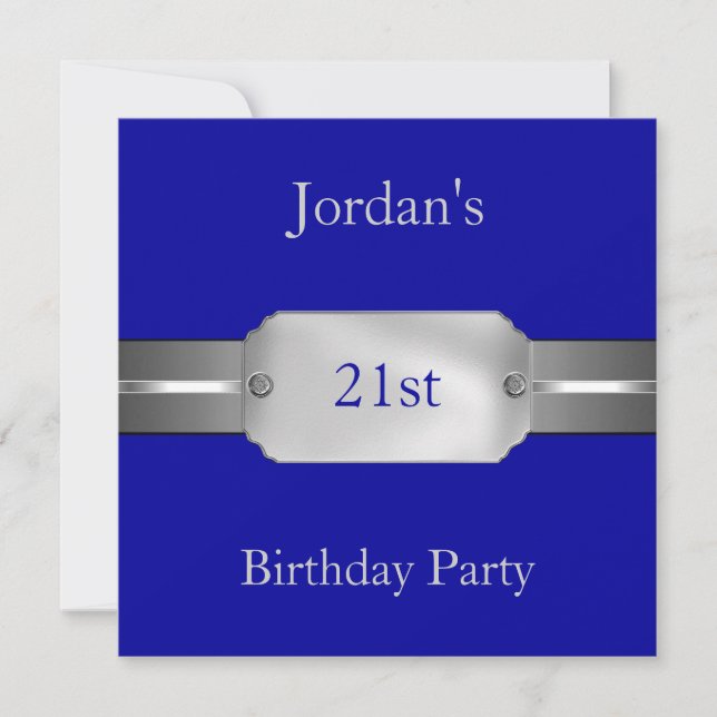Invitation Bleu Argent 21e Fête d'anniversaire élégante pour  (Devant)