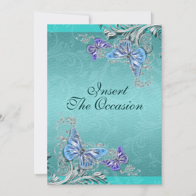 Invitation Bleu argent fiançailles mariage anniversaire (Devant)