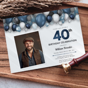 Invitation Bleu argent noir et blanc 40e anniversaire Photo