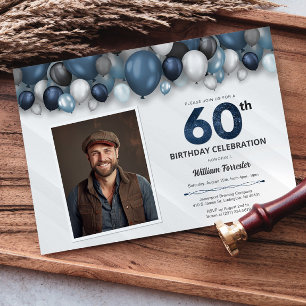 Invitation Bleu argent noir et blanc 60e anniversaire photo