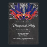 Invitation Bleu argenté rouge de nuit magique de partie de<br><div class="desc">Invitation bleue argentée rouge de nuit magique de partie de mascarade. Fête d'anniversaire de masque. Mardi gras. Rouge, argent et paon bleu de plume de parties scintillantes. Bonbon 16 seize. Arrière - plan de tableau. Tous âges. Pour davantage de personnalisation, cliquez sur svp la "personnaliser il" bouton et utilisez notre...</div>