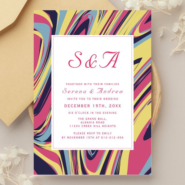 Invitation Bleu artistique coloré Mariage Abstrait (Créateur téléchargé)