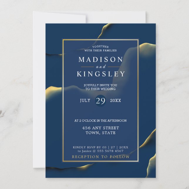 Invitation Bleu automne incroyable Mariage budget (Devant)