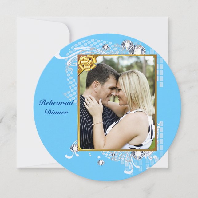 Invitation Bleu avec cadre Couple Diamonds Dîner de répétitio (Devant)