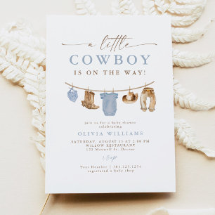 Invitation Bleu Baby Clothesline Petit Baby shower Cowboy