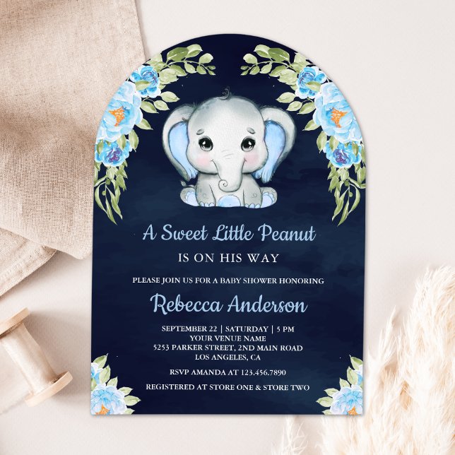 Invitation Bleu Baby shower bleu marine de l'arc floral (Créateur téléchargé)