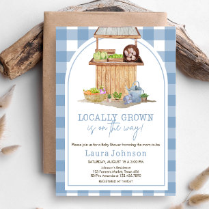 Invitation Bleu Baby shower des fermiers cultivés localement