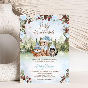 Invitation Bleu Baby shower forestier d'hiver