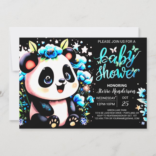 Invitation Bleu Bamboo Panda Dreamland Baby shower garçon (Devant)