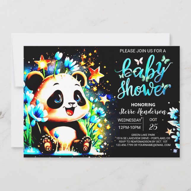 Invitation Bleu Bamboo Panda Wonderland Baby shower garçon (Devant)