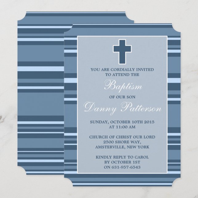 Invitation Bleu Bande moderne Croix moderne Première communio (Devant / Derrière)