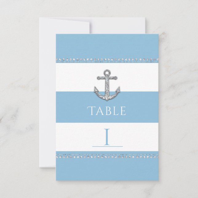 Invitation Bleu barbeau et rayures blanches ancres en diamant (Devant)