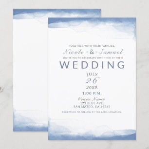 Invitation Bleu Barbeau Poussiéreux Aquarelle Mariage Moderne
