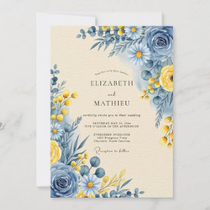 Invitation Bleu Barbeau Sérénité Botanique Mariage