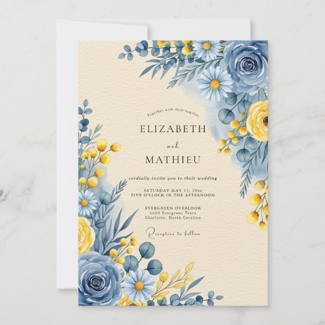 Invitation Bleu Barbeau Sérénité Botanique Mariage (Devant)