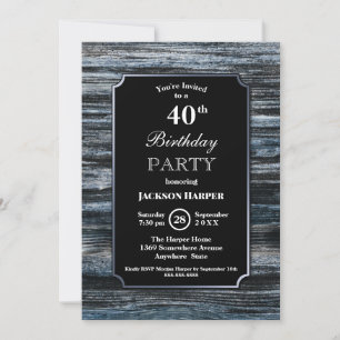 Invitation Bleu Barne Bois Bordure Noir 40e anniversaire