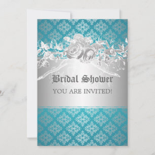Invitation Bleu baroque de Flourish de Fête de la mariée