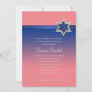 Invitation Bleu bat mitzvah Ombre ruban et étoile