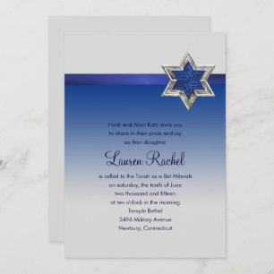 Invitation Bleu bat mitzvah Ombre ruban et étoile