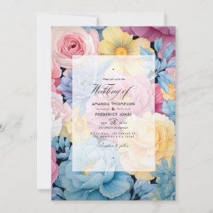 Invitation Bleu Bébé, crème au beurre Jaune, Mariage rose pas