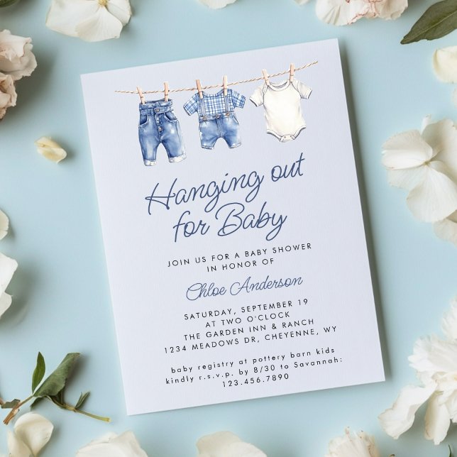 Invitation Bleu Bébé ligne de linge mignon Rustique Baby show (Créateur téléchargé)